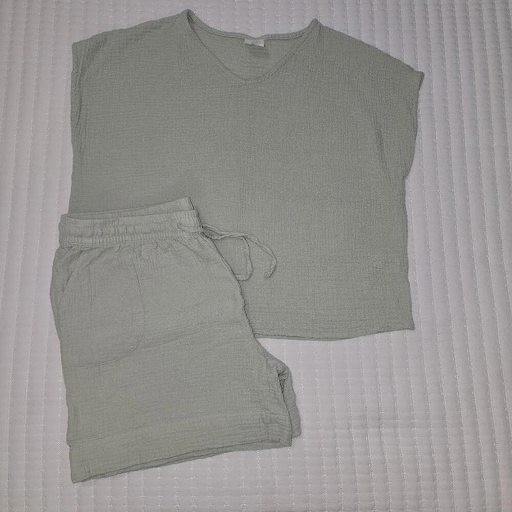 Gauze Pajama Shirt & Shorts Ladies - L (12-14)